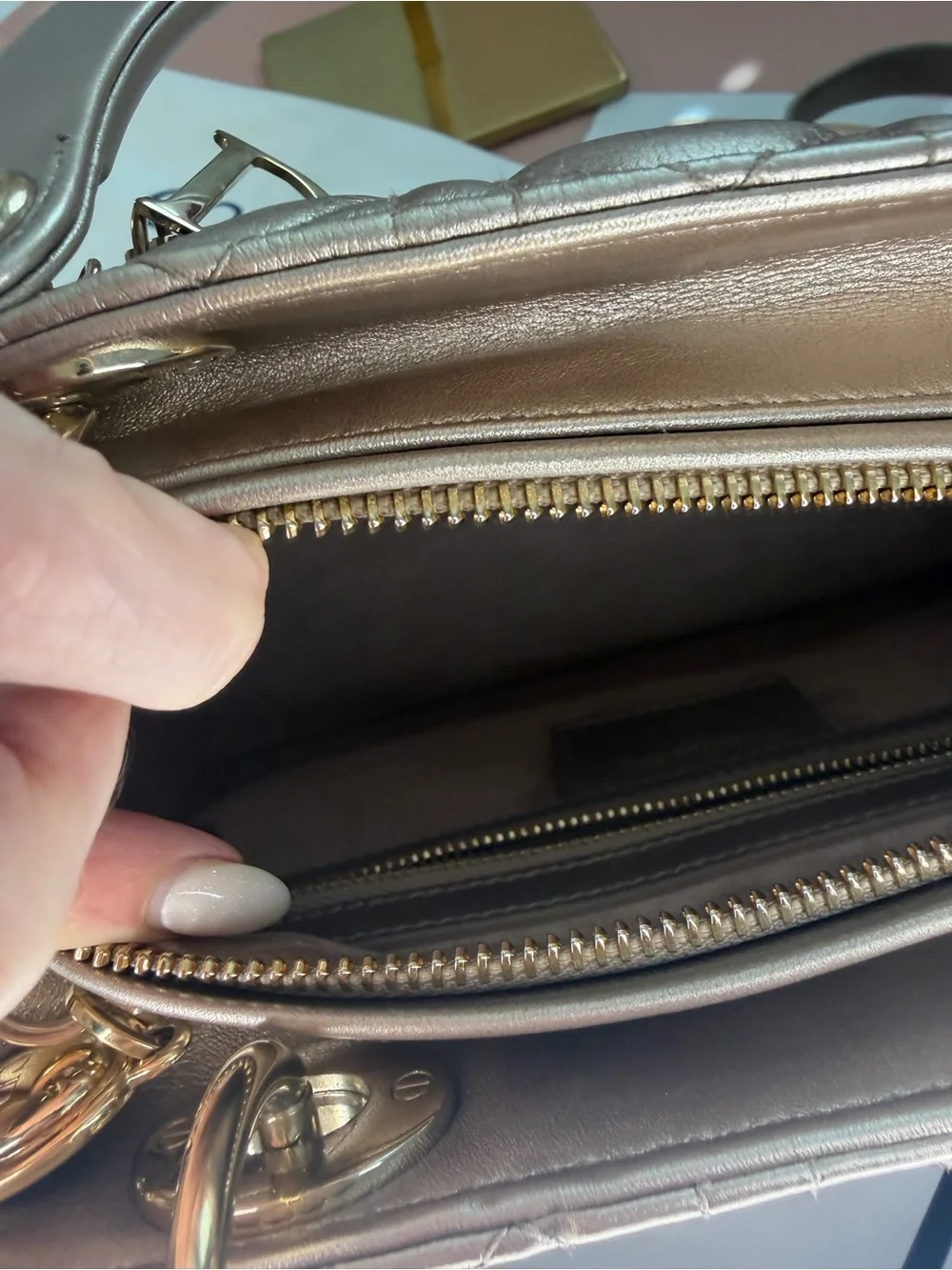 Christian Dior Metallic Lambskin Cannage Medium Lady Dior Bag w/ COA